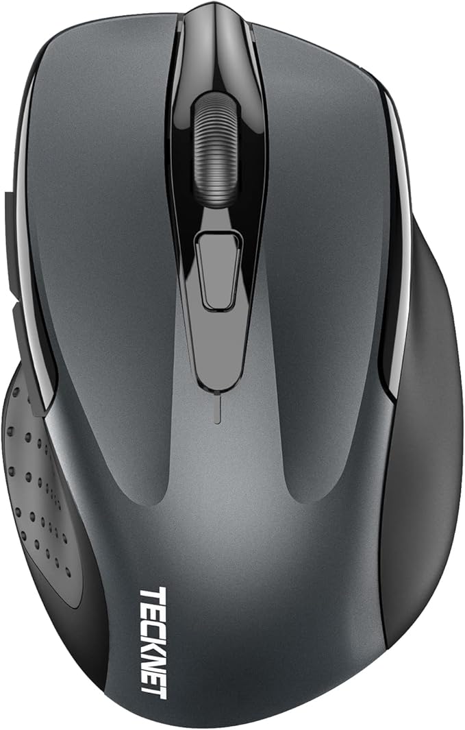 TECKNET Wireless Mouse (2.4G & BT5.0/3.0) Silent 4800 DPI Computer USB A & Bluetooth Mouse 6 Buttons, Wide Compatibility - Grey