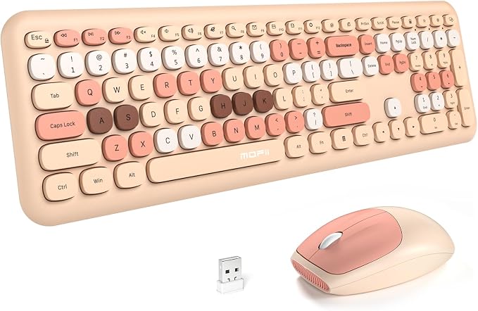 MOFii Wireless Computer Keyboard and Mouse Set, Colorful Full Size Keyboard with Number Pad and Silent Mouse for PC Desktop Windows (Milk Tea)