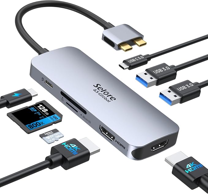 Selore Docking Station for MacBook Pro Air, USB C Hub for MacBook,Dual HDMI Adapter for USB for MacBook,Docking Station Dual Monitor for MacBook Pro Air with Dual HDMI,USB C,2 USB A,PD,SD/TF Reader