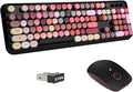 Wireless Keyboard and Mouse | Cute Colorful Keyboard and Mouse with 2.4GHz Cordless Retro Typewriter Keyboard | Auto-Sleep | USB Receiver for Windows PC/Laptop - Black Colorful