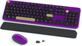 Links9+ Retro Wireless Keyboard and Mouse Combo, 104-Key Full-Size Floating Round Keycaps, 2.4G Plug & Play, USB & Type-C Ready, Ergonomic Set for Mac, Laptop, PC, Windows (Purple-Black)