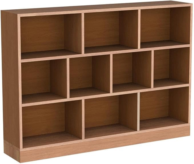 IOTXY Open Shelf Low Bookcase - Wooden 3-Tier Floor Standing Display Cabinet Organizer with Base, 10 Cubes Short Horizontal Bookshelf in Pear Yellow