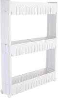 Simplify 3 Tier Slim Slide Out Storage Cart | Multi-Purpose Organization | Rolling | Wheels | Small Space | Laundry Room | Kitchen | Bathroom | Office | White