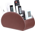 Remote Control Holders Organizer Box with 5 Compartment PU Leather Multi-functional Office Desk Storage Caddy Store Tv Remote for Media Player,Brush,Pencil,Glassees&Office Supplies (Dark Brown)