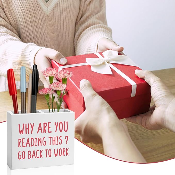 Funny Boss Gifts Office Room Decor,Gag Gift for Women Men HR Manager Coworker Friend Employee Wooden Pencil Holder, Boss Day Gifts Funny Office Merchandise Accessories Desk Decor