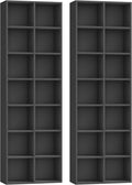 FOTOSOK 71'' Tall Bookshelf Set of 2, 7 Tier Large Black Bookshelf with Adjustable Shelves, Wide Bookcases and Bookshelf, DVD/CD Media Tower Storage, Cube Book Shelf Display Shelf Cabinet, Black