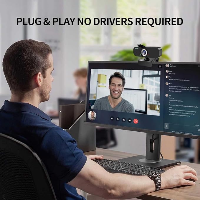 1080P Webcam for Computer/Laptop/Desktop/PC, External Camera with Microphone, USB Plug&Play, Auto Low Light Correction, Privacy Cover, Tripod, Wide Angle for Meeting/Online Video/Zoom