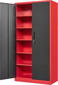 Fesbos Metal Storage Cabinet-71” Tall Steel File Cabinets with Lockable Doors and Adjustable Shelves-Black&Red Steel Storage Cabinet for Home, School, Office, Garage