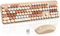 FOPETT Wireless Keyboard and Mouse Combo, 105 Keys Full-Sized 2.4 GHz Round Keycap Colorful Keyboards, USB Receiver Plug and Play, for Windows, Mac, PC, Laptop, Desktop (Milkteacolorful)
