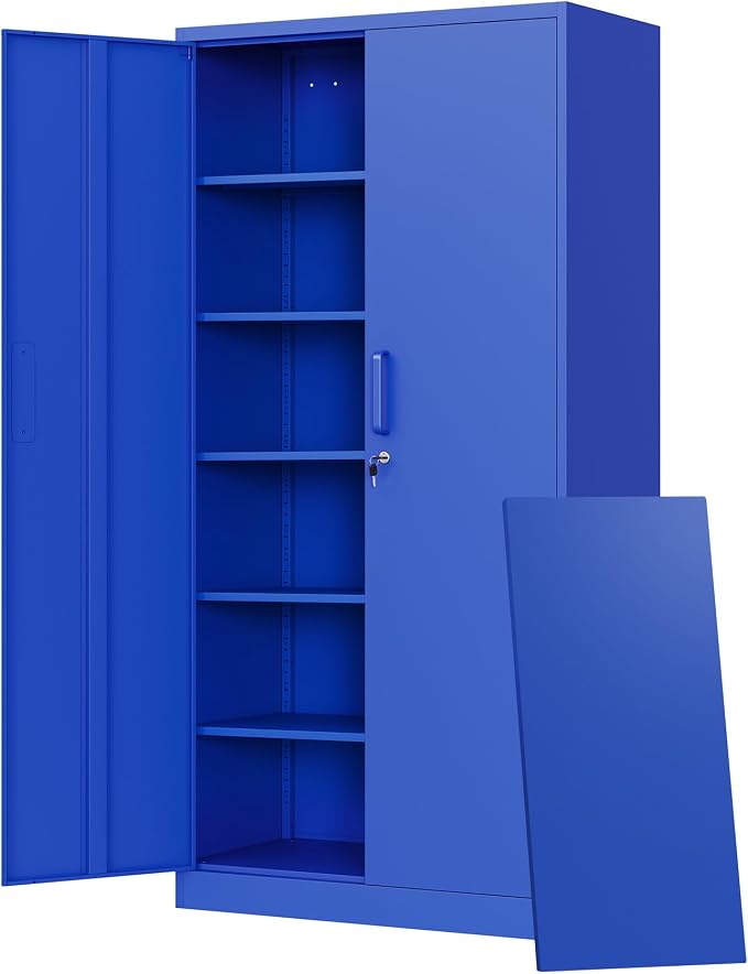 Letaya Metal Garage Storage Cabinets with Lock Door and Adjustable Shelves, Steel Tool Cabinets for Home,Office,Warehouse Organisieren (Blue)