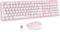 UBOTIE Colorful Wireless Keyboard and Mouse Combos, Retro Typewriter Floating Flexible Full-Sized Keys Computer Keyboard with Optical Mouse, 2.4GHz USB-A Connection for Windows Mac (Pink-White)