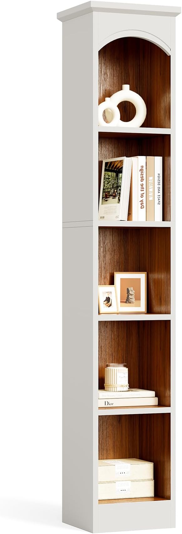 LITTLE TREE 70.9" Tall Bookshelf, 5-Tier Open Bookcase with Cubes, Bookshelf with Storage Space, Freestanding Narrow Bookcase for Home Office, White, 1 Pack