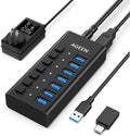 AGEEN 7-Port USB 3.2 Gen 2 Hub, 10Gbps High-Speed Aluminum Powered Hub with 24W Adapter, Individual Switches & Surge Protection for PC/Laptop, Flash Drive, Printer, Camera