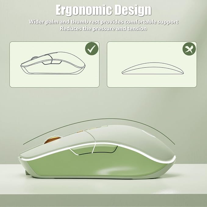 Wireless Gaming Mouse Tri-Mode 2.4Ghz/Bluetooth 5.0/Wired USB-C with RGB LED Backlit 5-Level DPI Rechargeable Ergonomic Silent Optical Mice for iMac/MacBook/Computer/Laptop, Matcha Green