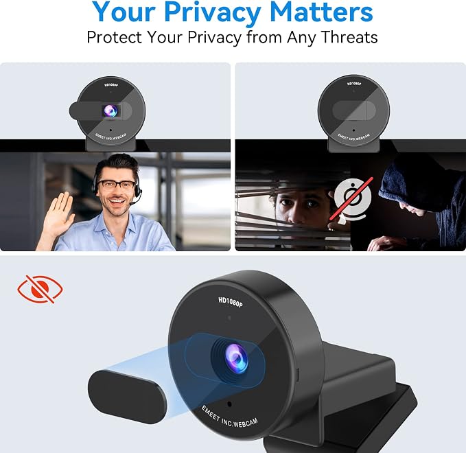 EMEET C950 Webcam for PC, 1080P Webcam with Microphone&Privacy Cover, Auto Light Correction, 70° FOV for Personal Use, Plug&Play Web Cam Protect Data, Perfect for Office Professionals&Remote Workers