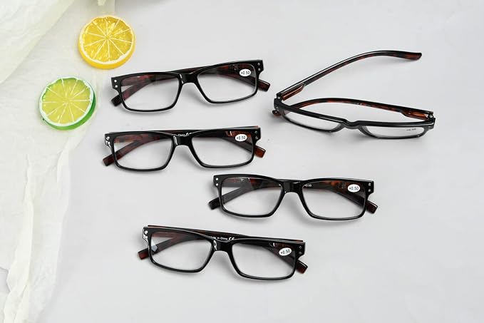 Eyekepper Vintage Reading Glasses for Men - 5 Pack Spring Hinges Classic Readers - Black Frame with Tortoie Arms +2.25