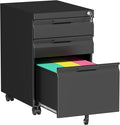 Bestoo Mobile File Cabinet with Lock, 3 Drawer Filing Cabinet, Under Desk Metal Rolling Filing Cabinets for Home Office, Fits Letter/Legal/A4 Size File, Easy Assembly