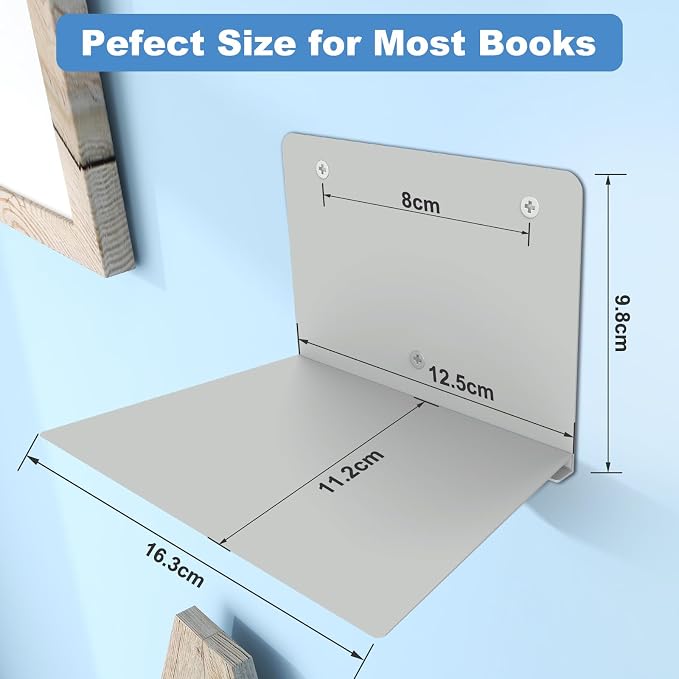 FENTEC Floating Book Shelves for Wall, Wall Mounted Floating Bookshelf, Heavy-Duty Hanging Bookshelves, Hidden Book Shelf Metal Wall Book Holder for Bedroom Living Room Home Office, 6-Pack Gray