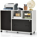 Lateral File Cabinet with Lock, Filing Cabinet for Legal/Letter/A4 Size Files, 40” Printer Stand with Open Storage Shelves for Home Office, Mobile File Cabinets on Wheels