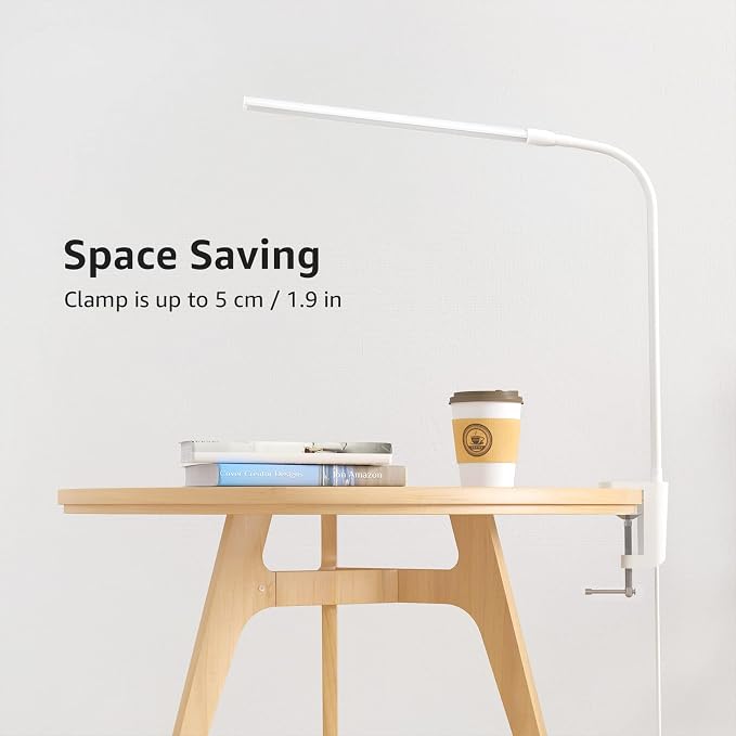 Lepro Small Desk Lamp with Clamp, LED Reading Lamps with 450LM, 3 Color Modes 10 Brightness, Dimmable USB Clip on Desk Light with Gooseneck Swing Arm for Nail, Home Office and Dorm (White)