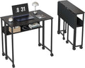 24.8" Folding Rolling Desk with Storage Shelf, Small Foldable Computer Table on Wheels for Home Office & Small Spaces, Portable Workstation with Brakes, Black