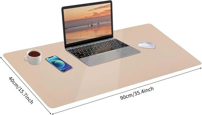 Leather Desk Pad, Large Mouse Pad, Leather Desk Blotter, Non-Slip Desk Pad Protector, Office Desk Pad, Waterproof Desk Mat for Home Office and Decor - Beige (35.4×15.7 Inches)