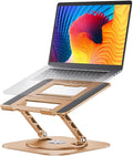 AOEVI Adjustable Laptop Stand with 360 Rotating Base, Computer Stand for Laptop Ergonimic Foldable Laptop Riser for Desk Compatible with MacBook Pro/Air Notebook up to 16 Inches, Gold