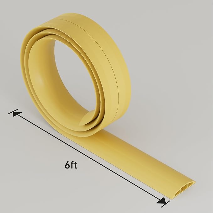 D-Line 6ft Floor Cord Cover, Floor Cable Protector, Extension Cord Cover, Protect Wires & Prevent Cable Trips, Cable Management Solution - Cord Cavity = 0.63" (W) x 0.31" (H) - Safety Yellow