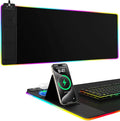 Mouse Pad with Phone Holder, Wireless Charging Desk Mat, RGB Gaming Mousepad Home Office Large Desk Pad with Ultra-Smooth Surface, Non-Slip Base, Waterproof Keyboard Pad, Classic Black Desk Mat