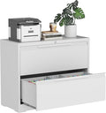 2-Drawer Metal File Cabinet with Lock,Steel Printer Stand with Storage for Home Office,Lateral Filing Cabinet for Legal/Letter/A4 Files,Assembly Required(35.43''W-2 Drawers,White)