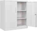 SISESOL White Metal Storage Cabinet with Doors and Shelves,36 inch Small Metal Cabinet with Lock,Short Garage Storage Cabinets,Locking Steel Cupboard for Home,Office,Kitchen,Garages
