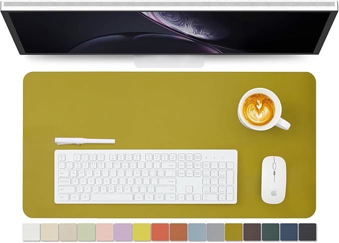 Leather Desk Mat - Non-Slip PU Desk Pad for Office and Home - Desk Organization and Accessories - Ideal for Large Mouse Pad and Desk Mats on Top of Desks (Olive Green,27.6"x 13.8")