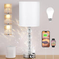 Touch Bedside Crystal Lamps for Bedrooms Nightstand with USB C+A Charging Port and AC Outlet White, 3 Way Dimmable Silver Large End Side Table Lamp for Living/Guest/Dinning Room/Kitchen