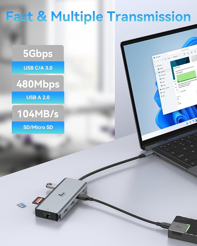 LIONWEI 9 in 1 Laptop Docking Station, Dual HDMI, 100W PD, USB C 3.0, Ethernet, Audio/Mic, USB C Hub for Dell/Surface/HP/Lenovo Laptops