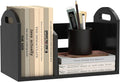 Wood Desktop Bookshelf, Upright Tabletop Book Shelf With Adjustable Divider Secure Books in Place, Desk Shelf for Top of Desk in Living Room Home Office, Perfect for Books Magazine File (Black)