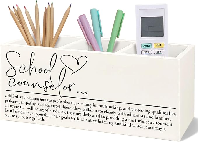 School Counselor Gifts Wooden Pen Pencil Holder for Desk, Appreciation Gifts for School Counselor Wood Makeup Brush Toothbrush Holder Organizer for Guidance Counseling Office