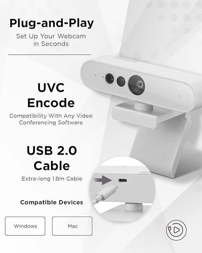 Lenovo HD 1080p Webcam (510 FHD) - Monitor Camera with 4X Digital Zoom, 95° Wide Angle, 360° Rotation Pan & Tilt - Desktop Cam with Dual Microphones & Windows Hello for Livestreaming & Conferences