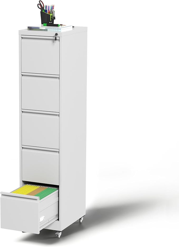 5 Drawer Mobile File Cabinet, Under Desk File Cabinet,Metal Filing Cabinets with Lock for Home Office Organizer Letter/Legal/A4,Require Assembly (Black)