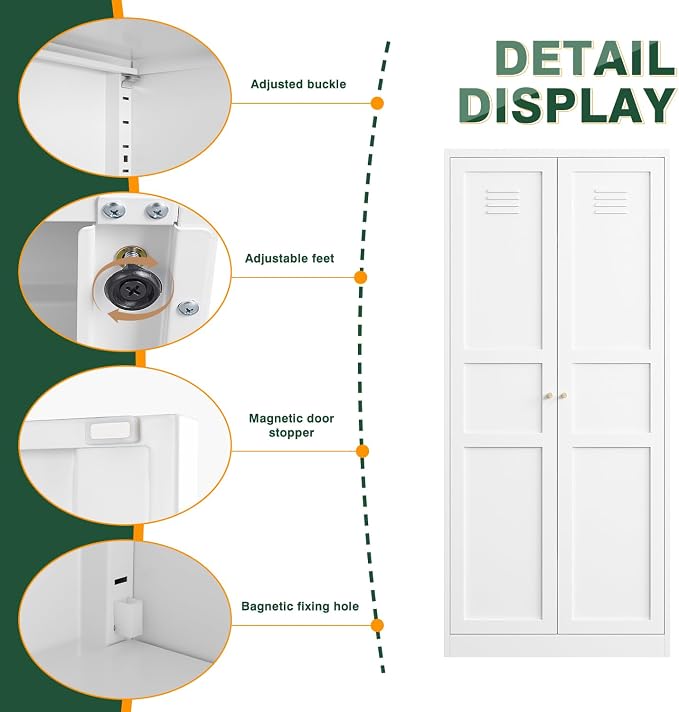 Letaya White Storage Cabinet with Adjustable Shelves-Metal Home Kitchen Pantry Cabinets with Doors,Organization Locker for Cupboard/Bedroom/Dining/Living/Bathroom/Office/Garage Room