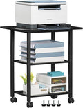 Lerliuo 3-Tier Printer Stand, Industrial Mobile Printer Table with Storage Shelf and Steel Frame, Rolling Printer Cart Holder with Lockable Wheels for Home, Office (Black)