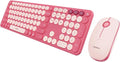 seenda Wireless Bluetooth Keyboard Mouse Combo, COE202 Retro Cute Round Keyboard, Silent Mouse, 3 Multi-Device Connection, Full Size Compatible for PC/Laptop/Mac/MacBook/iPad/Tablet, Pink