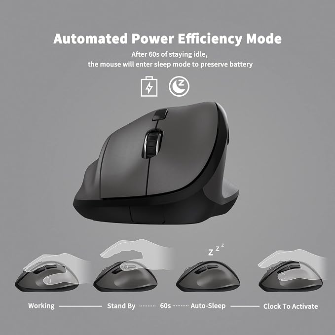 Ergonomic Wireless Mouse with USB Receiver for PC Computer, Laptop and Desktop, Ergo Vertical Mouse with Silent Clicks Long Battery Life, Up to 1600 DPI & 1 AA Battery Powered, Grey