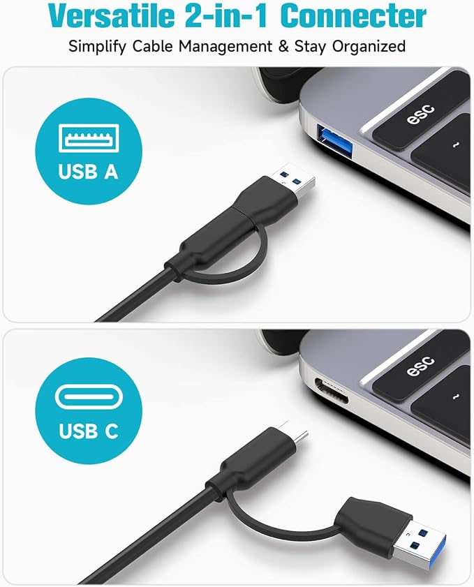 Powered USB Hub, ikuai 7-Port USB 3.2 / USB C Hub, with 3 10Gbps Data Ports (2 USB-C + 1 USB-A) and 4 USB A 3.0 Ports for PC Laptops