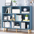 IOTXY Wooden Open Shelf Bookcase - 3-Tier Floorstanding Display Cabinet Rack with Legs, 8 Cubes Free Standing Bookshelf, Bright Blue