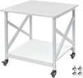 Fannova 23.6 x 23.6 Inches Large Printer Stand, 2 Tier Square Printer Table with Storage Shelf for Home Office, Multi-use Rolling Cart with Wheels for Laser, 3D Printer and Mini Fridge - White
