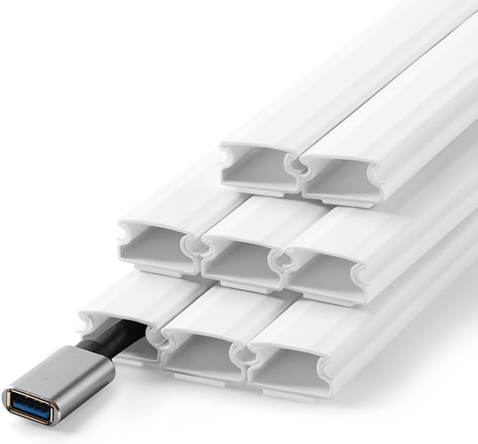 136in Cord Hider for Wall Mount TV, White Wire Covers for 1 Mini Cords, YCLYC 8Pack Cable Hider Kit, Paintable Power Wall Cord Cover, Wire Hiders for TV on Wall Cable Raceway - L17in W0.6in H0.36in