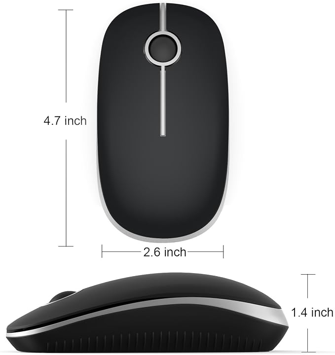 VssoPlor Wireless Mouse, 2.4G Slim Portable Computer Laptop Mouse with Nano Receiver Quiet Silent Optical Mice for Notebook, PC, Laptop, Computer-Black and Silver