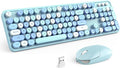 MOFII Wireless Keyboard and Mouse Combo, Retro Keyboard with Round Keycaps, 2.4GHz Dropout-Free Connection, Cute Wireless Mouse for PC/Laptop/Mac/Windows XP/7/8/10 (Blue-Colorful)