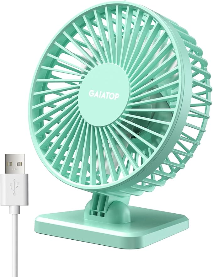 Gaiatop USB Desk Fan, Small But Powerful, Personal Portable Quiet 3 Speeds, Adjustable Mini Table Desktop fan for Cooling Home Office Car Summer Travel Gifts Green