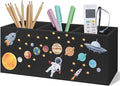 Outer Space Decor Wooden Pen Pencil Holder for Desk, Astronaut Space Themed Bedroom Decor Gift for Kids, The Solar System Wood Makeup Brush Toothbrush Holder Organizer for Library Bedroom